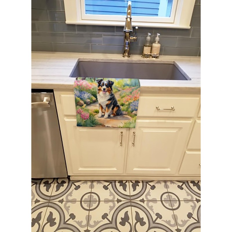 Australian Shepherd Spring Garden Kitchen Towel