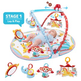 Yookidoo Circus Baby Playmat Gym. with Musical Motorized Mobile, Tummy Time Pillow, Mirror, and Newborn Textured Animal Figures. Infant Activity for 0-12 Month.
