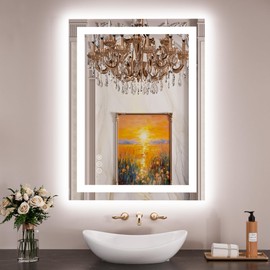 JISOSO 24"x32" Smart LED Bathroom Mirror, Front+Backlit Dimmable Lighting & Memory Settings –Shatterproof Glass, Easy Wall Mount