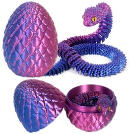 LEIJUN 3D Snake Egg Articulating Gemstone Crystal Snake Figurine 3D Snake Eggs with Snake Inside Flexible Joints Snake Home Desk Decor Desk Toys （Laser Purple）