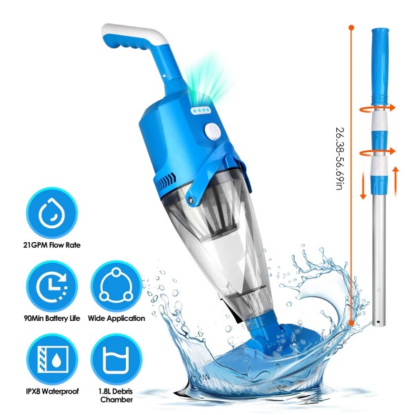 iMounTEK Pool Cleaner Cordless Pool Vacuum with Telescopic Pole for