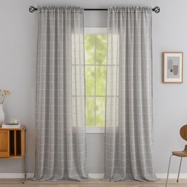YJ YANJUN Grey Curtains 108 Inches Long for Living Room Set of 2 Faux Linen Thick Gray Sheer Curtains with Simple Pattern Rod Pocket Semi Privacy for Mens Office Bedroom Patio Door 9 FT Tall 52x108