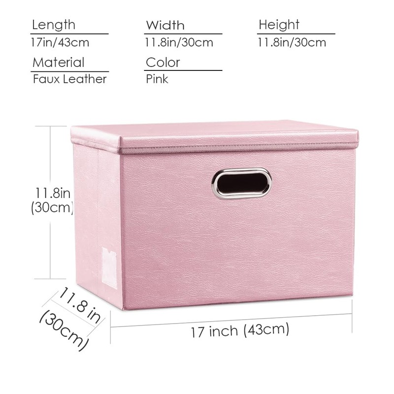 PRANDOM Large Stackable Storage Bins with Lids [3-Pack] Leather Fabric