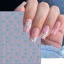6Sheets Flower Nail Stickers for Nails Spring Floral Nail Decals Purple Pink Flowers Leaves Design Cute Nail Art Stickers Small Daisy Nails Supplies DIY Manicure Decoration Accessories for Girls