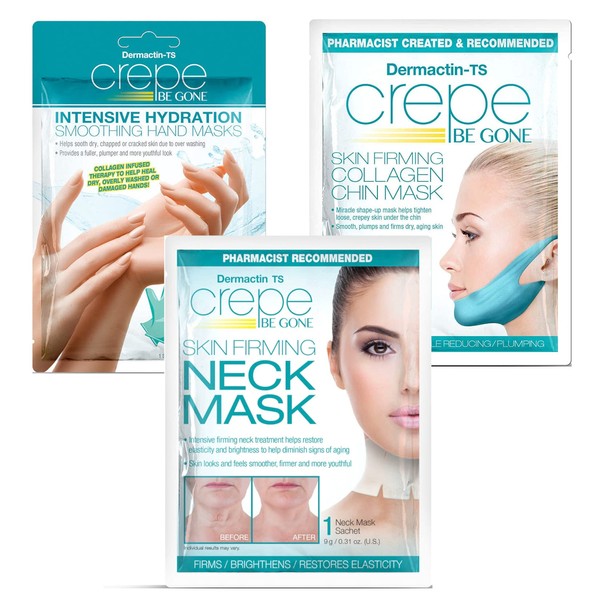 Dermactin-TS Crepe Be Gone Skin Firming Mask Collection for Crepe Skin on Hands, Neck & Chin 3-PC Set