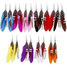 Bohemian Feather Earring 10 Pairs Faux Feather Earrings for Female Women's Boho Fringe Feather Earrings Set Ethnic Long Colorful Feather Fringe Earrings Women's Earrings Jewellery