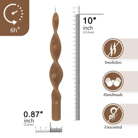 10 Inches Spiral Taper Candles Colorful Twisted Candle Dripless Long Candles, Handmade Candlesticks for Wedding Dinner Decor, Set of 4(Brown)