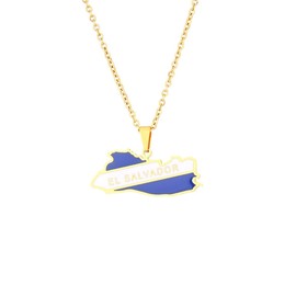 SAKVILSEC 3CM El Salvador Map & Flag Pendant Necklace for Women Men Stainless Steel Map Jewelry of El Salvador Homeland Pride Necklace (Gold Color,60cm Chain)