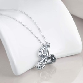 WINNICACA 100 languages I Love You Necklace Initial Letter J Sterling Silver Pendant for Christmas Gifts