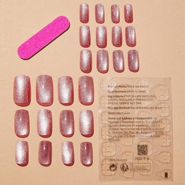 24 Pcs Pink Press on Nails Short Medium Fake Nails Acrylic Nails Press ons Square False Nails with Glitter Designs Acrylic Artificial Nails Holiday Glue on Nails Full Cover Stick on Nails for Women