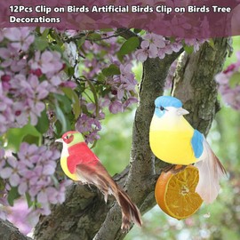 HERCHR 12 x Decorative Birds, Artificial Birds, 12 Colourful Artificial Birds on Clips, Feather Foam Birds for Crafts, Garden, Bird, Ornaments, Party Decorations