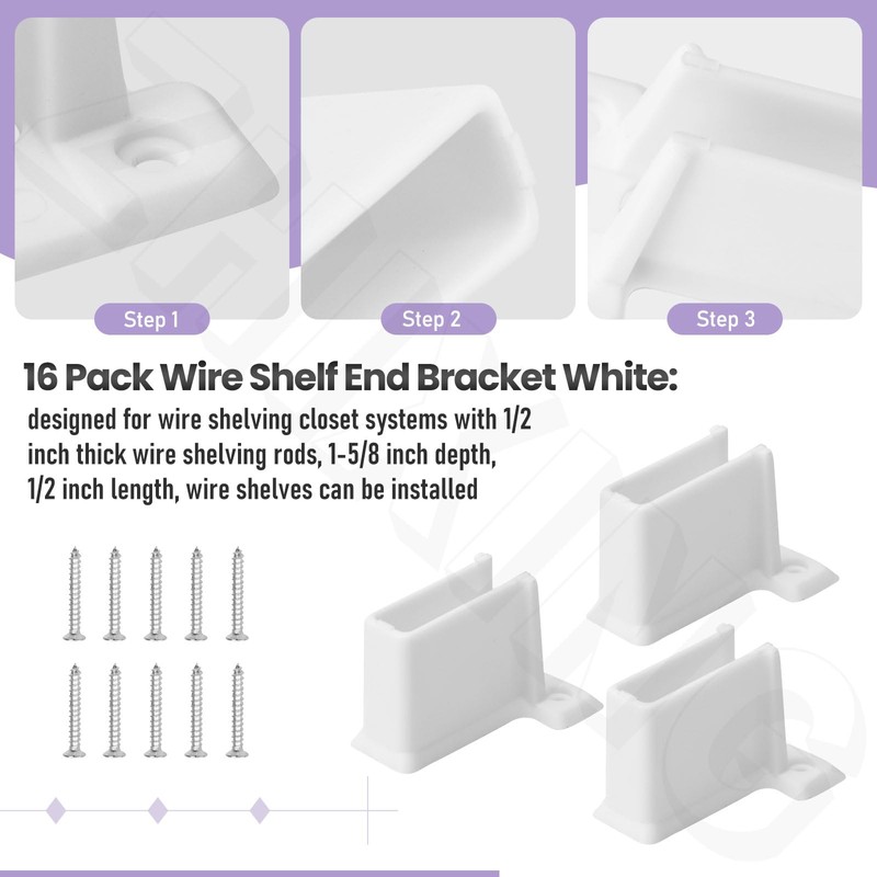 16 Pack Wire Shelf End Bracket, White Plastic Closet Shelves