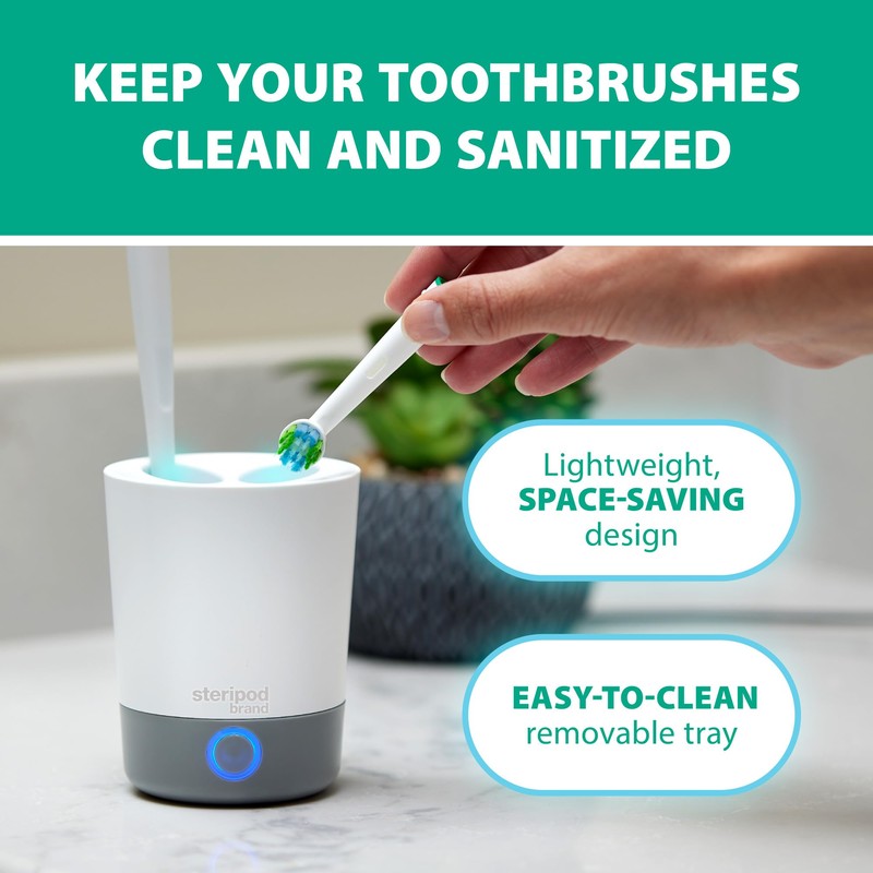 Steripod Brand UV Home Countertop Toothbrush Sanitizer, Reduces Harmful Microorganisms,