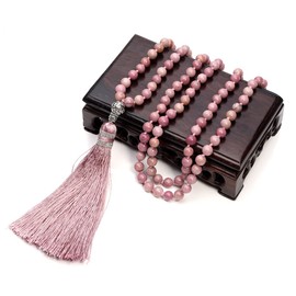 Jovivi 6mm 108 Mala Prayer Beads Meditation Multilayer Wrap Bracelet Natural Rhodochrosite Crystal Gemstone Chakra Necklace w/Tassel