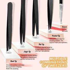 Yougai Tweezers and Nail Clippers Set,9 Pcs Professional Stainless Steel Tweezers Kit-Great Precision Tweezers with Curved Scissors and Eyebrow Razor for Daily Beauty Tools with Leather Travel Case