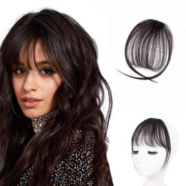 Tizzic Air Hair Bangs - Hair Clip In Bangs Hair Extensions Synthetic Flat Bangs With Temples，Invisible Nature One Piece Clip On Front Face Fringe Bangs Hairpiece For Women (BLACK BROWN)