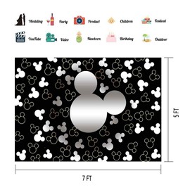 EOALOR EOA 7(W) x5(H) FT Cartoon Mouse Pattern Silver Black Golden Photography Backdrop Stylish Kids Birthday Party Background Children Baby Shower Banner Studio Props