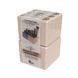 Zadro Stackable Cube Organizer, Makeup Brush Pencil Holder & Open Storage Bin, Best Used for Bathroom Cosmetic Office Kitchen Home Desk (Holder & Bin, Pink/Pink)