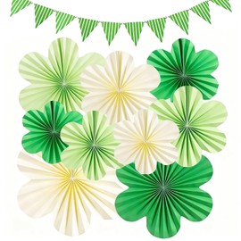 Giyomi Paper Fan, Flower Paper Fan, 9 Sheets of Flower Paper, Triangle Flag, Garland, Set of 1, Cherry Blossoms, Spring, Pink, Green, Atmosphere Decoration, Party, Wedding, Birthday, Festival