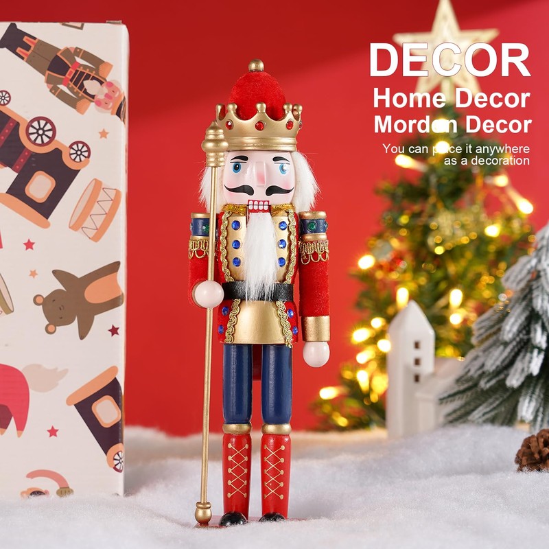 COMBIUBIU 30CM Wooden Nutcracker Christmas Decorations,Wooden Nutcracker Figures,Festive Collectible Nutcracker