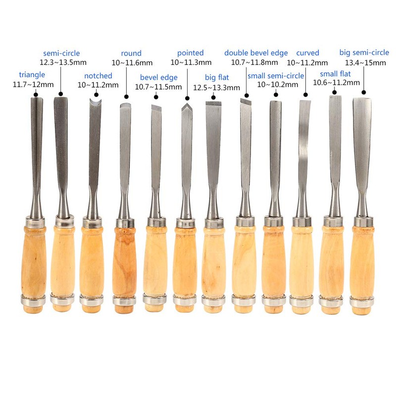 12Pcs Wood Carving Hand Chisel Tool Set in Storage Pouch,