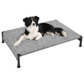 Veehoo Heavy Duty Elevated Dog Bed, Raised Dog Bed with Washable & Breathable Teslin Mesh, Non-Slip Silicon Feet, Cooling Dog Cot Bed, Pet Bed with Support Hem, 41" x 27", Black Silver, CWC2433