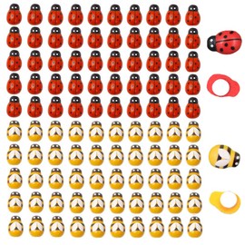 120pcs Wood Bees and Wood Ladybugs Flatback Bees Wooden Ladybugs Self-Adhesive Embellishments for Craft Scrapbooking Baby Shower Birthday Party Decoration