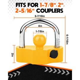 DEEAGLE Trailer Coupler Lock, Heavy Duty Trailer Hitch Lock Fits 1-7/8 Inch, 2 Inch, 2-5/16 Inch Couplers, Ball Hitch Lock with Keys, Yellow