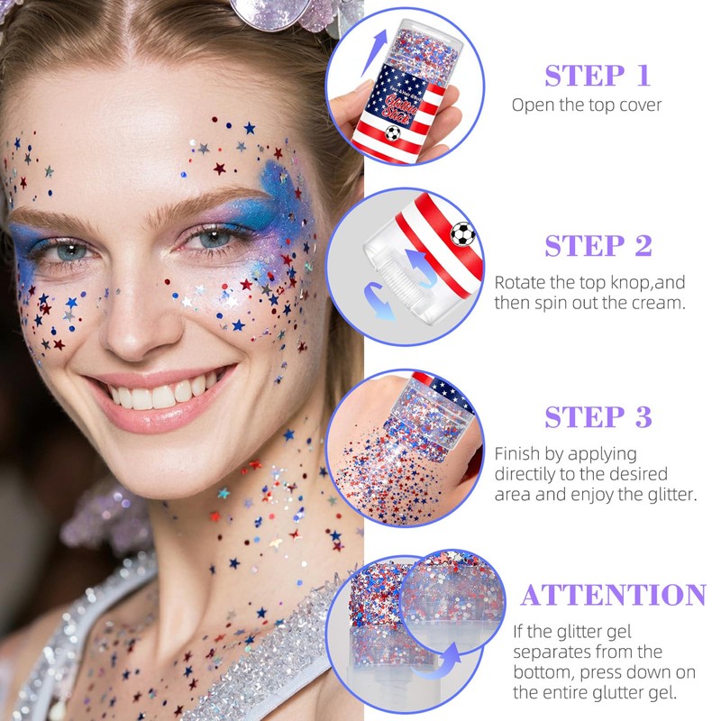 2Pcs White Blue Red Body Glitter Stick | Face Hair