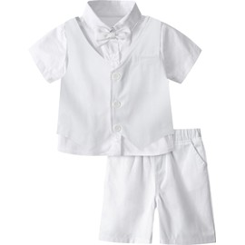 A&J DESIGN Baptism Outfits for Boys Christening Wedding Formal Dedication Blessing White Suit 5-6 Years