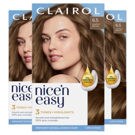 Clairol Clairol Nice'n Easy Permanent Hair Dye, 6.5 Lightest Brown Hair Color, Pack of 3