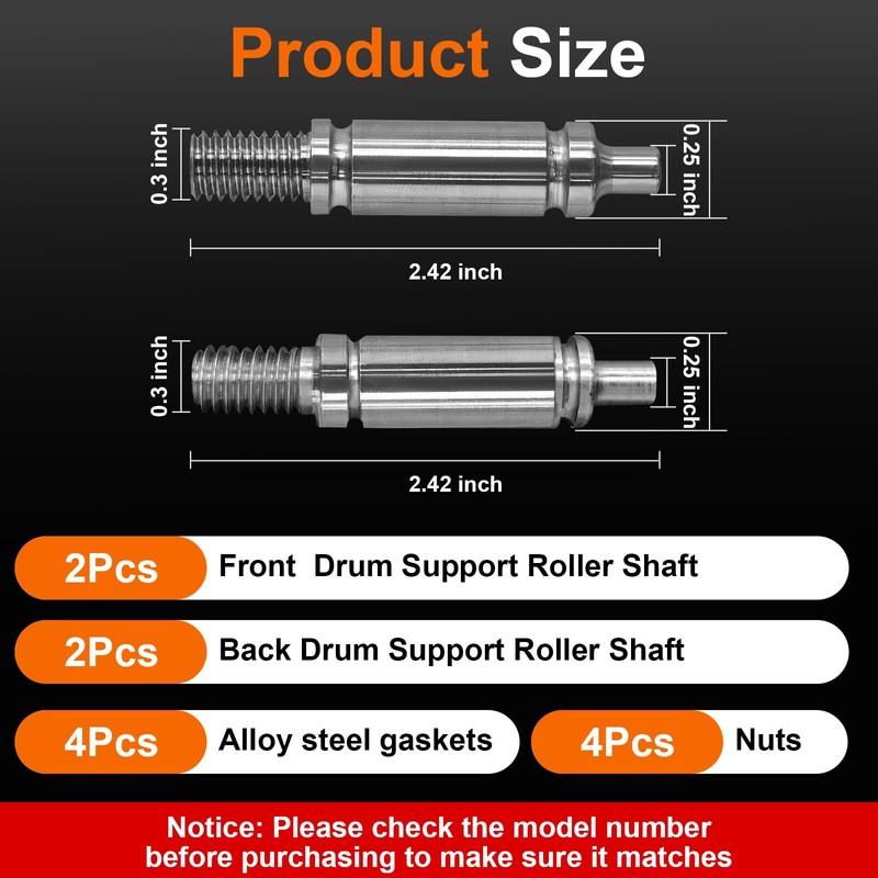W10359271 W10359272 Dryer Front Back Drum Support Roller Shaft Kit