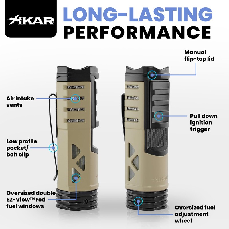 XIKAR Tactical Single-Jet Lighter, Tan and Black - Powerful Flame,
