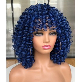 GEMBON Curly Afro Wigs for Black Women Kinky Curly Wig with Bangs Synthetic Fiber Natural Looking Glueless Hair for Daily Wear