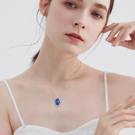 YAFEINI Celtic Natural Gemstone Necklace for Women 925 Sterling Silver Moonstone / Peridot / Amethyst / Lapis Lazuli / Larimar / Turquoise / Moss Agate / Malachite Pendant Necklace Jewellery Gift for