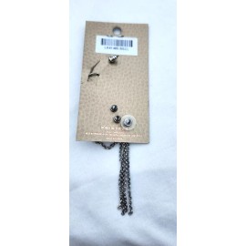 Mia Inspirarations Silver Tone Three Stud, One Helix Cuff With Chain Earring Set