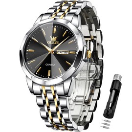 OLEVS Watches for Men Analog Stainless Steel Date Day Calendar Business Wrist Watches Waterproof Luminous Two Tone Casual Dress Watches