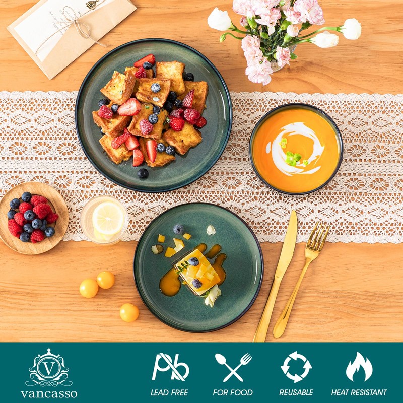 vancasso Starry 12 Pieces Dinnerware Sets for 4, Green Reactive