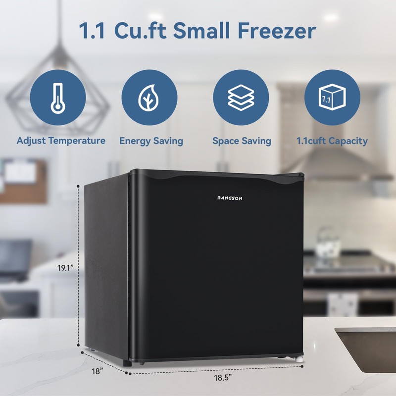 BANGSON Upright Freezer,1.1Cu.ft Mini Freezer with Removable Shelf, Single Door