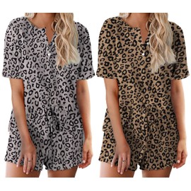 Ekouaer 2 Pack Womens Pajama Sets Short Sleeve Top with Shorts Soft Loungewear Set Comfy Sleepwear,GP8,XL