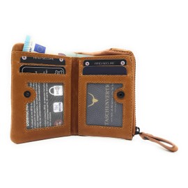 Lemasi Small Genuine Leather Wallet with RFID Protection Horse Cute Horse Motif, Waxed Cowhide, Cognac, Standard size, Contemporary