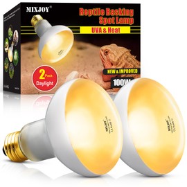 MIXJOY 100W Reptile Heat Lamp Bulbs, 2Pack Heat Lamp Bulbs for Reptiles Basking Bulbs UVA Daylight Basking Light Amphibians Heating Lamp Emitter for Lizard, Tortoise, Bearded Dragon Gecko, Chicken