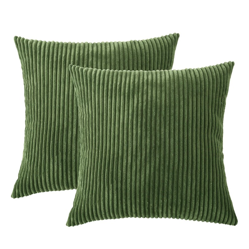 Pack of 2 Moss Green Corduroy Decorative Throw Pillow Covers