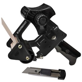 Pistola de cinta de embalaje de metal resistente de 3 pulgadas con cuchillo de utilidad integrado, color negro