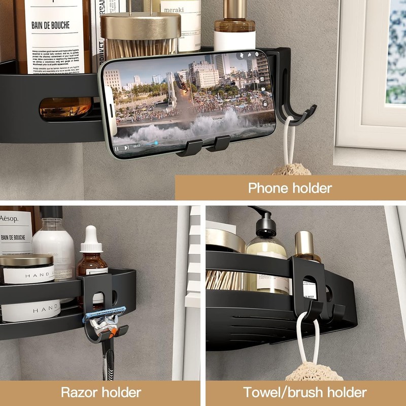 VOLPONE 3-Pack Black Triangle Shower Caddy, 3-Tier Corner Shelves, Rustproof