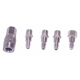 Canadian Tool and Supply (5-Piece) Chrome Plated Steel Air Tool Plugs and Hose Quick Connects/M-Style/Coupler Sets 1/4-Inch NPT Thread (5PCQC14NPT)