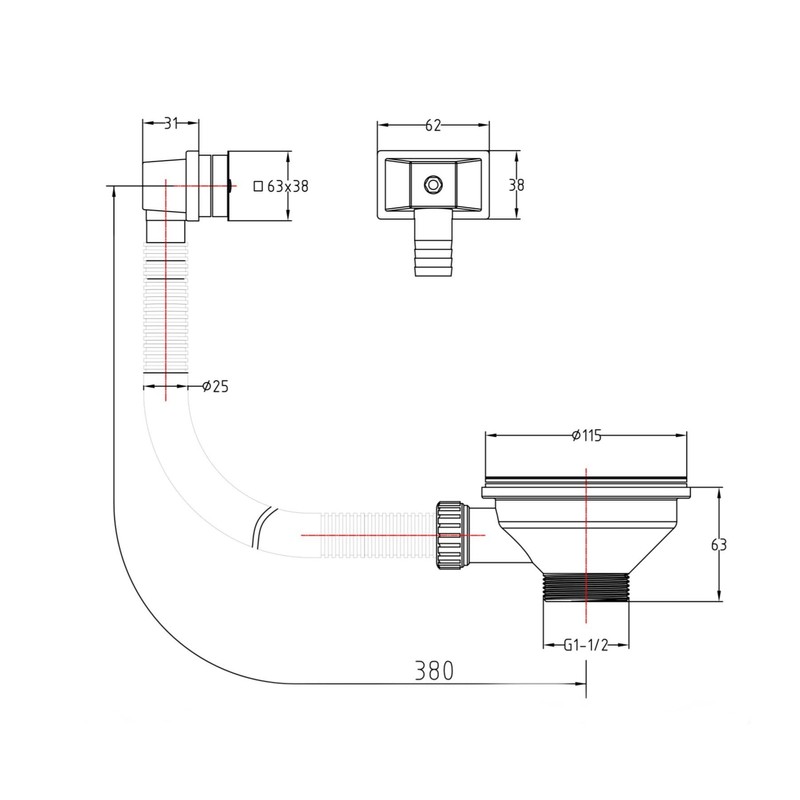 Excel Home Kitchen Sink Waste Kit – 90mm Sink Overflow