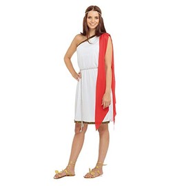 White & Red Greek Goddess Costume - (Adult Size) 1 Set - Perfect for Ancient Times-Themed Events & Costume Parties