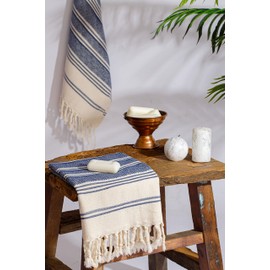 DEMMEX Certified Organic & Oeko-TEX Turkish Cotton Hand Towels - Set of 2, Quick Dry, Absorbent for Bathroom, Kitchen, Travel – Soft Diamond Weave, Prewashed, 46X92cm (Navy)