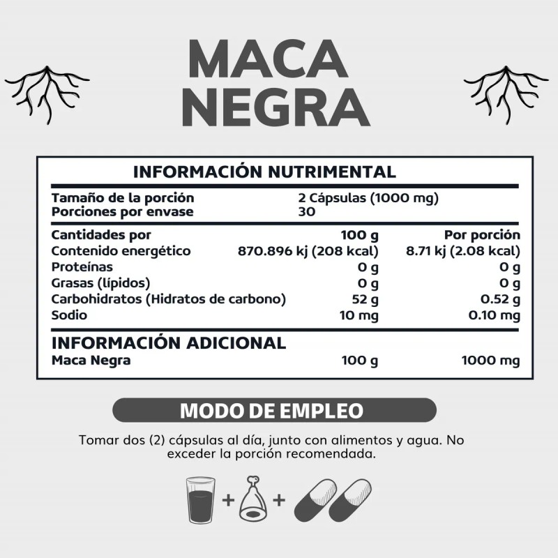 Maca Negra Peruana Orgnica 1000 Mg - Capsulas Maca Negra